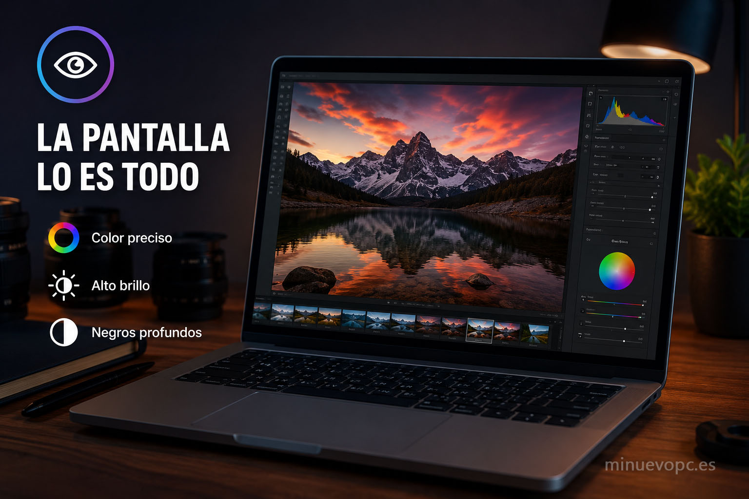 Mejor pantalla para editar fotografías en Lightroom y Photoshop con colores precisos, alto contraste y calidad profesional.