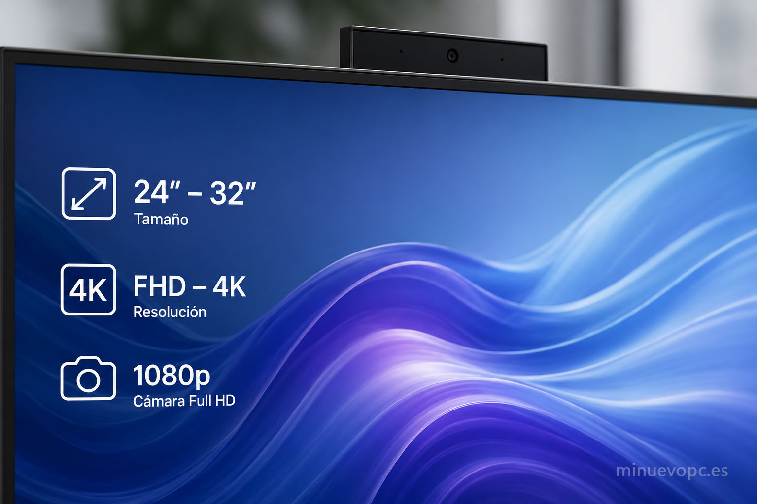 Pantalla de alta calidad en un PC todo en uno con cámara Full HD para videollamadas y máxima comodidad durante la jornada laboral