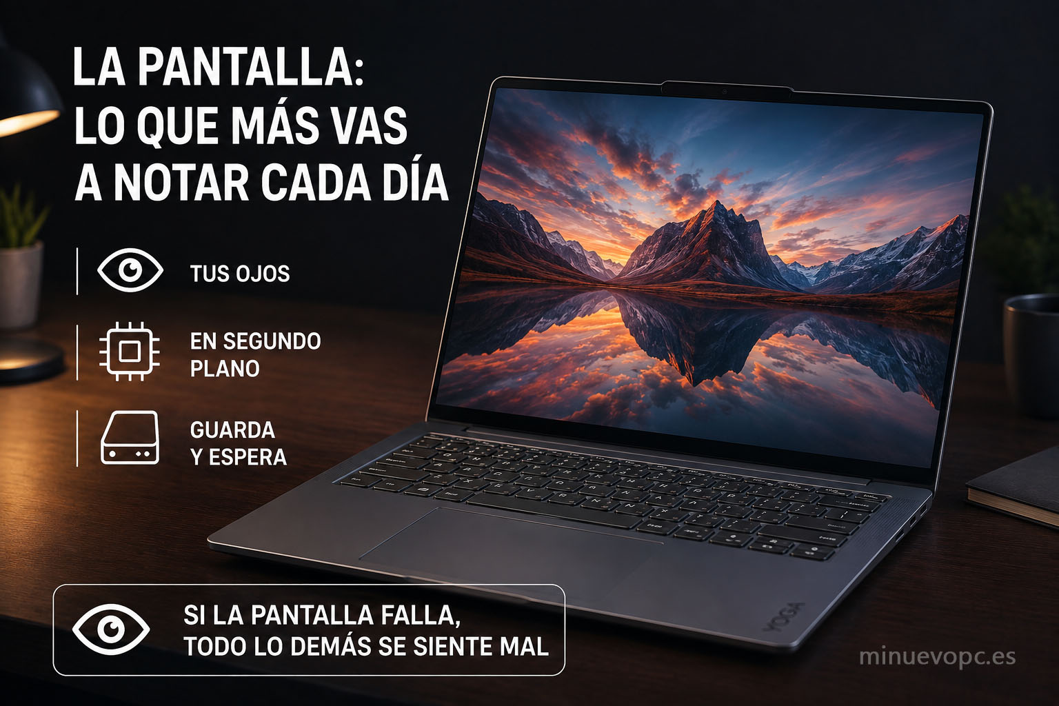 Portátil con pantalla nítida mostrando un paisaje de montaña, clave para valorar la calidad al elegir y comprar un portátil