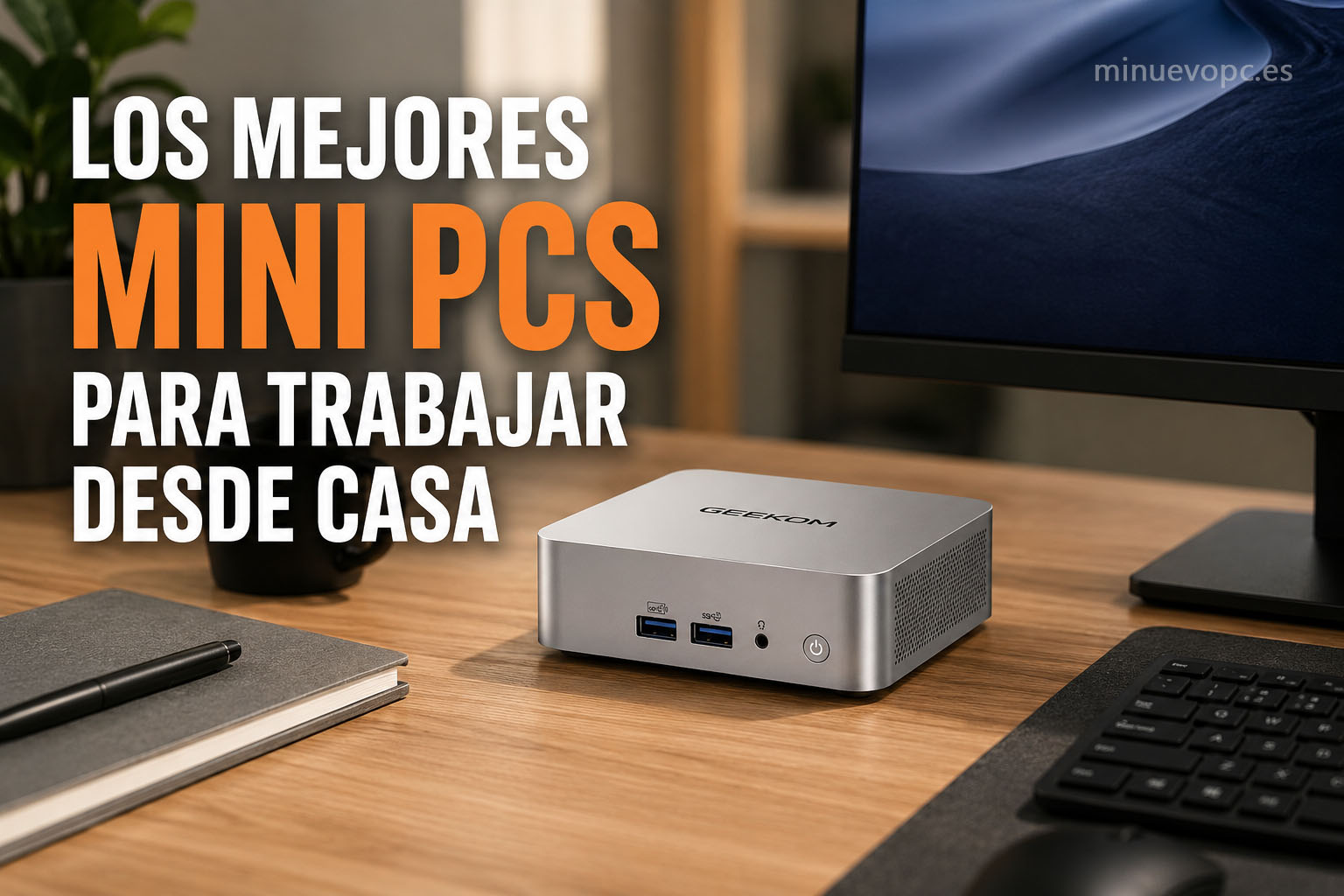 Mini PC para teletrabajo sobre escritorio moderno, alternativa compacta para comprar un ordenador eficiente y ahorrar espacio en casa.