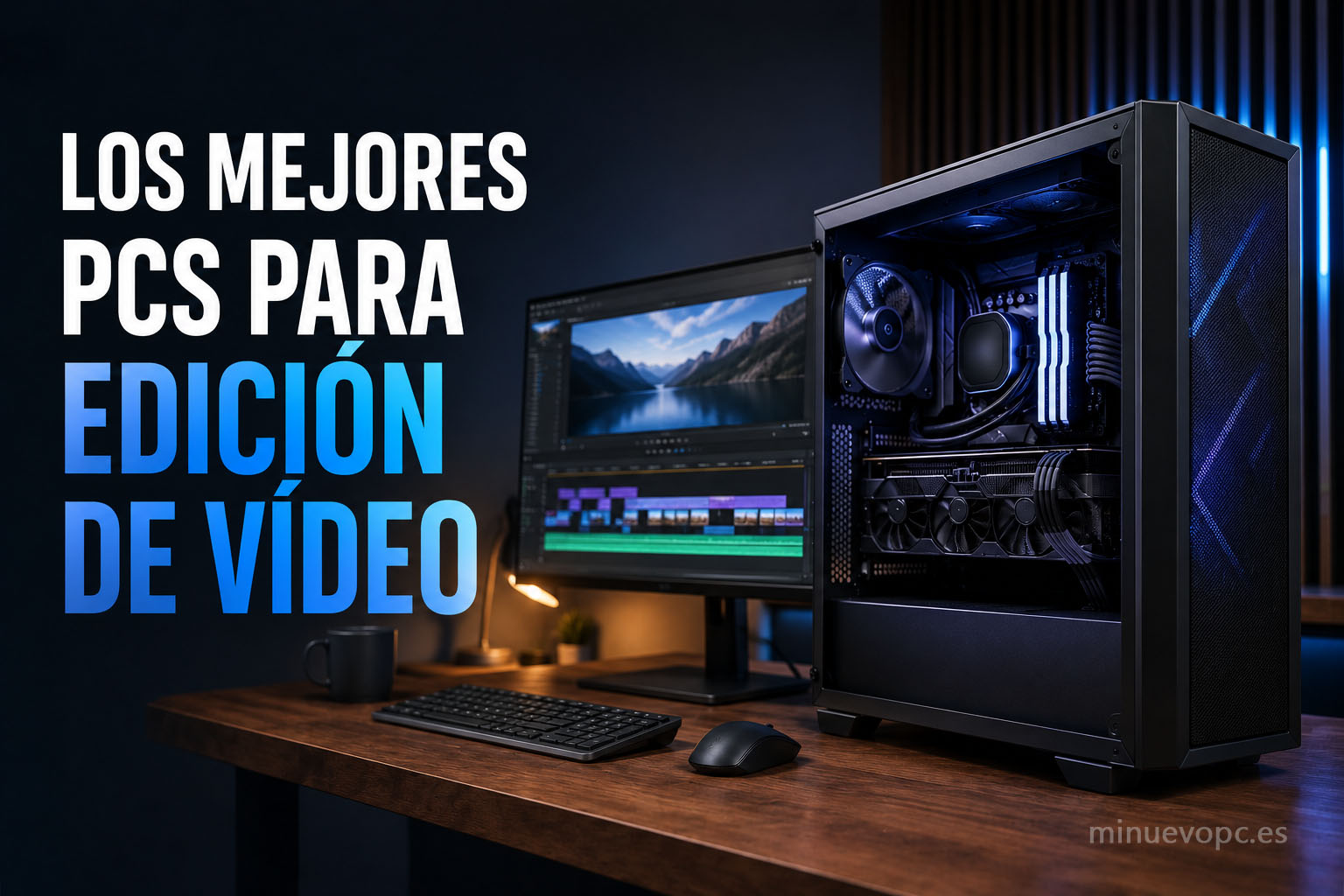 PC de alto rendimiento para edición de vídeo con monitor profesional, hardware potente y configuración ideal para creadores de contenido