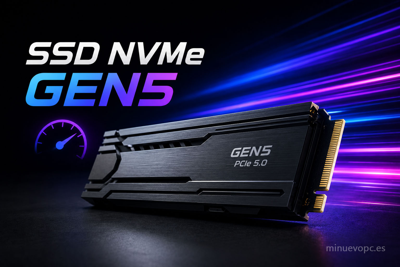 SSD NVMe Gen5 de alto rendimiento con disipador integrado, ideal para gaming, creación de contenido y cargas ultrarrápidas en PC