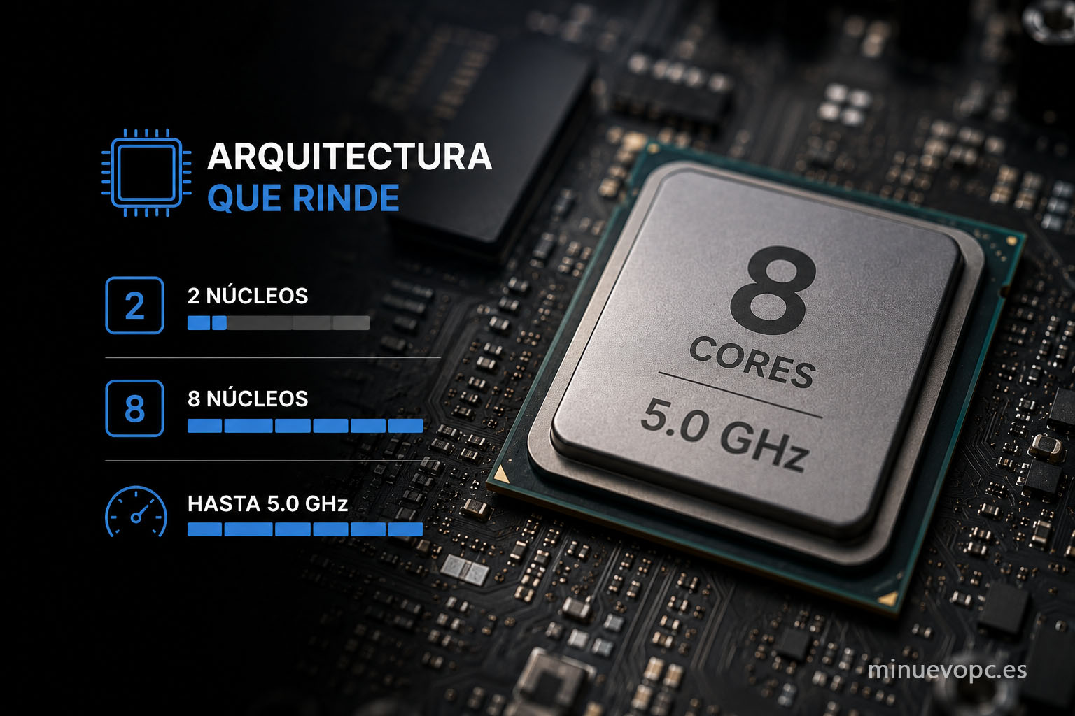 Procesador de ocho núcleos para oficina profesional con arquitectura moderna y alta frecuencia, recomendado si buscas comprar un mini PC rápido y fiable
