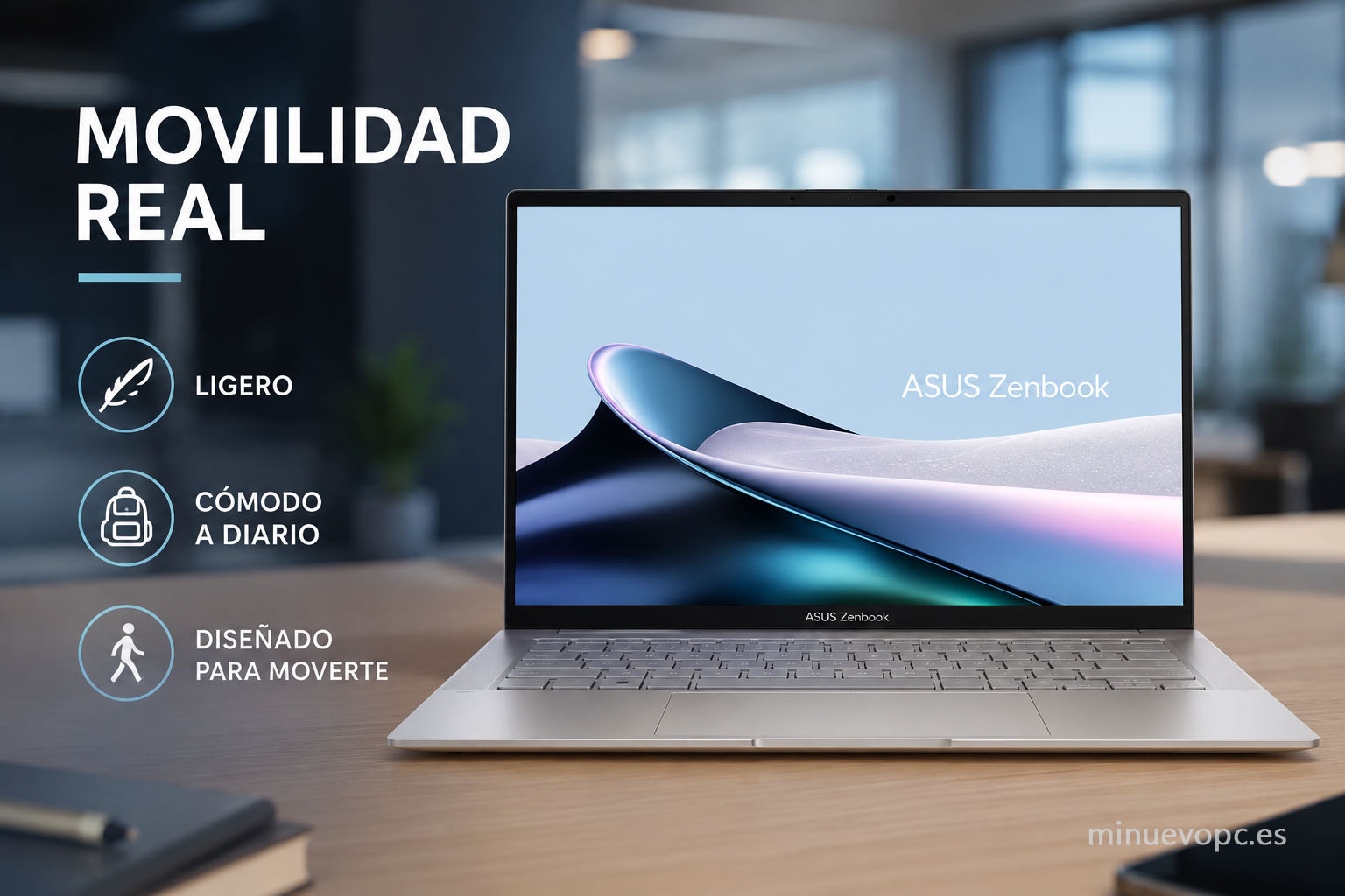 ASUS Zenbook de 14 pulgadas ligero y fácil de transportar, ideal para estudiantes y profesionales que trabajan en movilidad