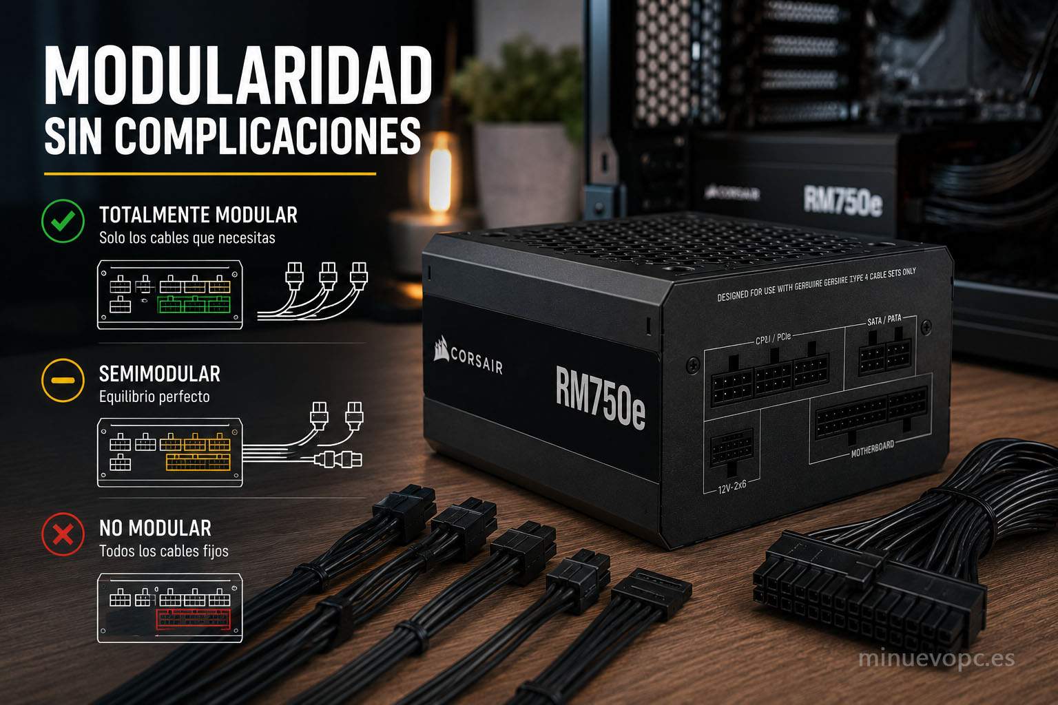 Comparativa entre fuentes de alimentación modulares, semimodulares y no modulares para elegir la mejor opción según montaje y gestión de cables