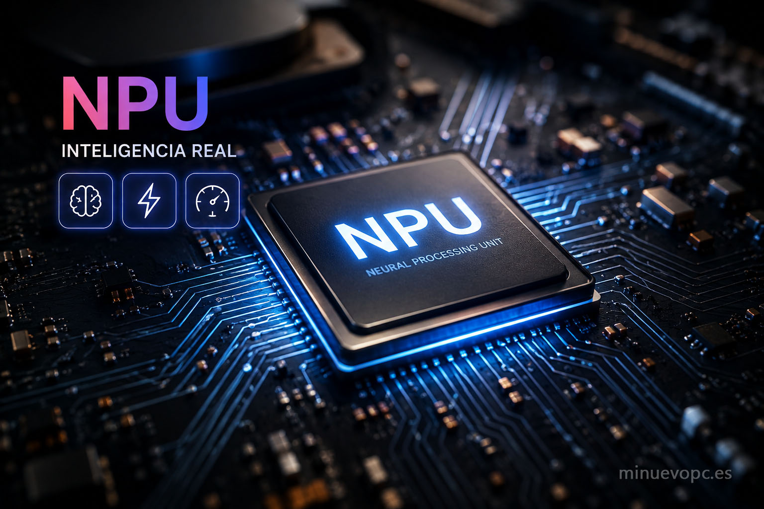 Chip NPU dedicado para inteligencia artificial en portátil moderno, clave para acelerar funciones IA locales con mayor eficiencia y rendimiento