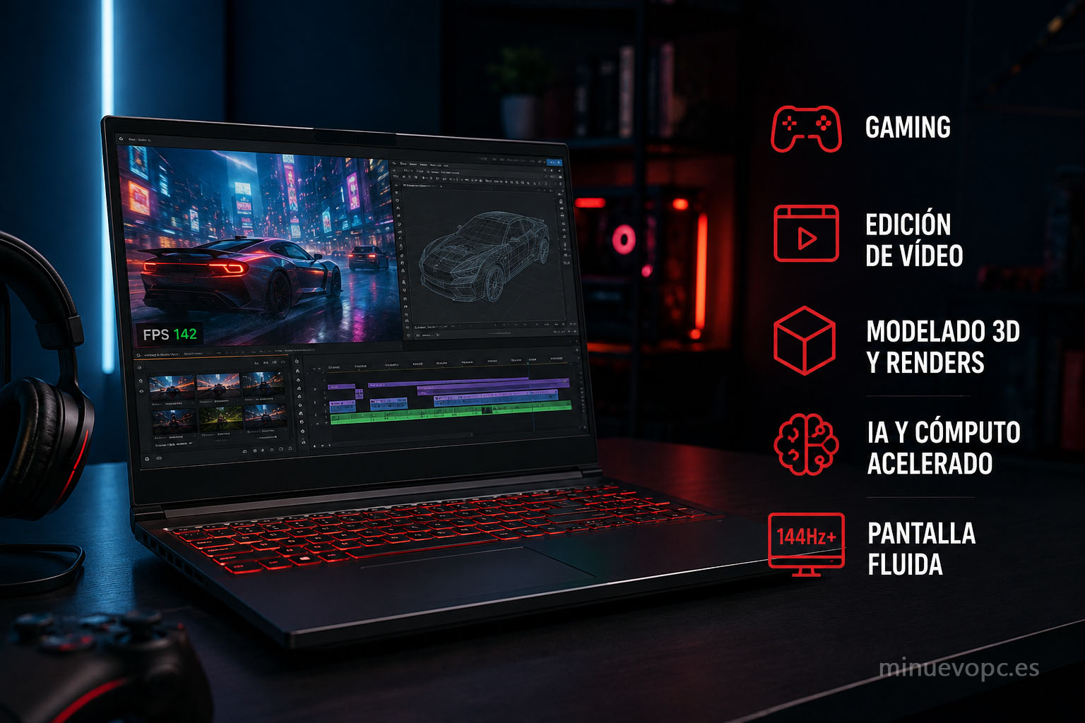 Portátil gaming con GPU dedicada para jugar, editar vídeo, crear contenido y modelado 3D; una opción a considerar antes de comprar.