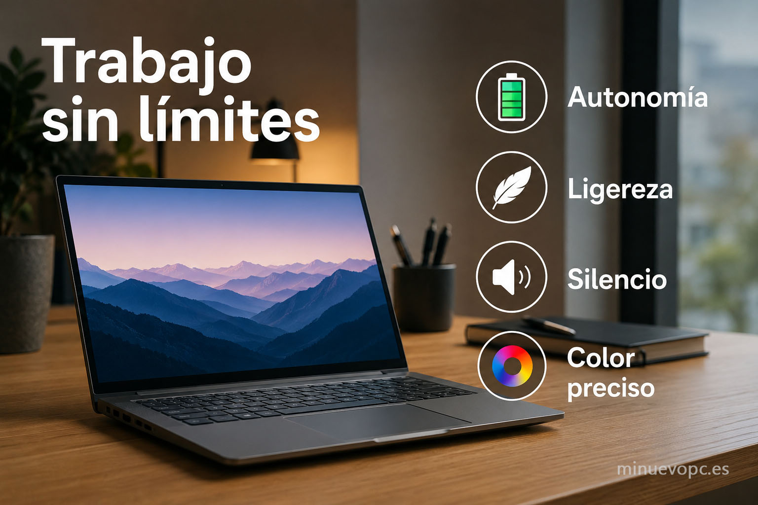 Portátil de trabajo con gran autonomía, diseño ligero y pantalla de calidad, ideal para productividad, oficina y teletrabajo.