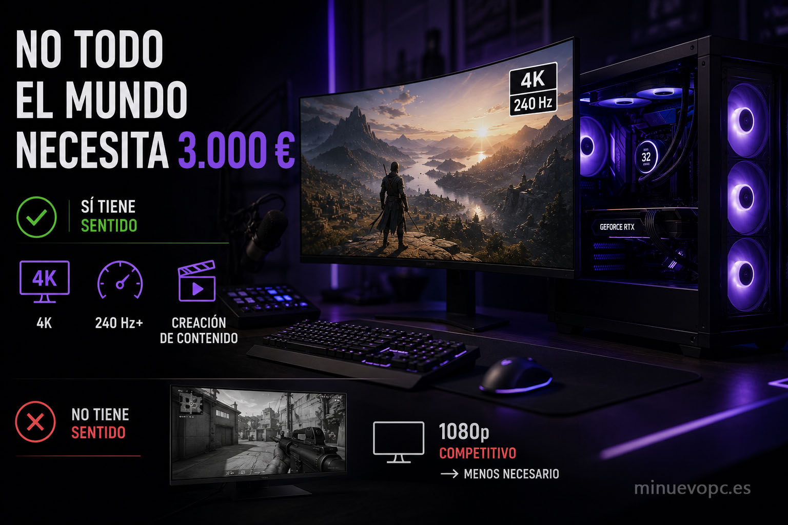 Setup gaming de alta gama para quienes juegan en 4K, buscan 240 Hz, crean contenido o quieren años de rendimiento