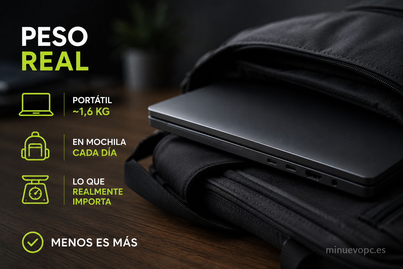 Peso real de un portátil de 16 pulgadas para uso diario, un factor clave antes de comprar un equipo con buena movilidad y calidad precio