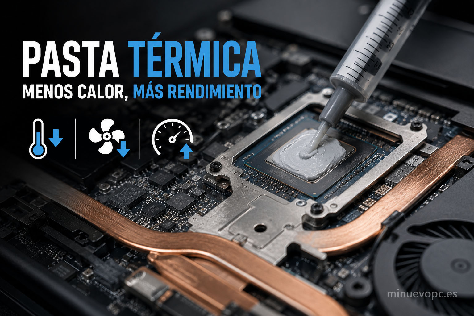 Aplicación de pasta térmica en portátil para reducir temperaturas, mejorar el rendimiento y aumentar la vida útil del equipo con gran calidad precio.