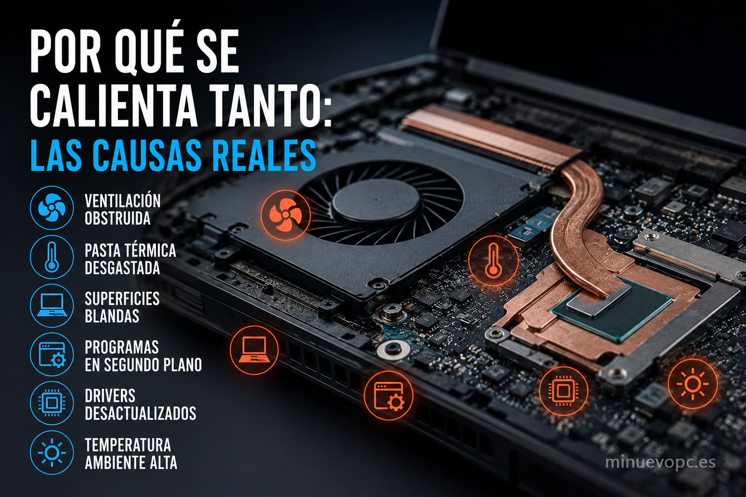 Causas reales del sobrecalentamiento en portátiles: ventilación deficiente, pasta térmica degradada y exceso de carga del sistema
