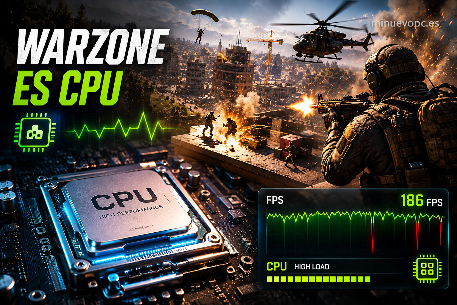 Procesador gaming de última generación instalado en una placa base moderna para mejorar los FPS y evitar bajones de rendimiento en Warzone