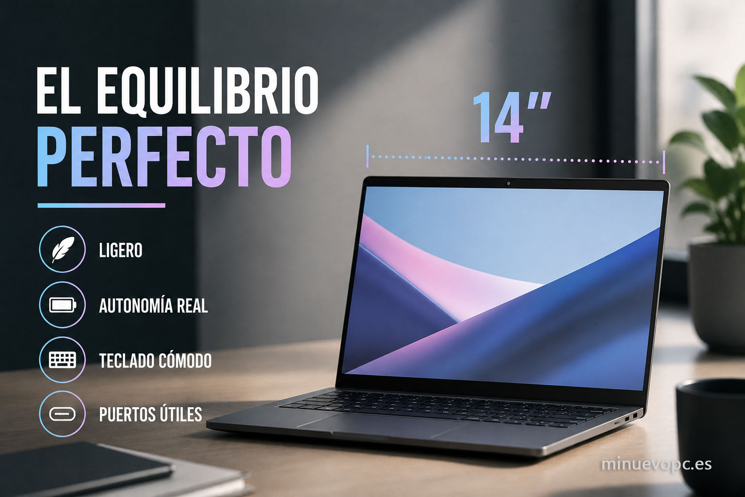 Portátil de 14 pulgadas con diseño compacto, buena autonomía, teclado cómodo y puertos para encontrar el mejor equilibrio calidad precio