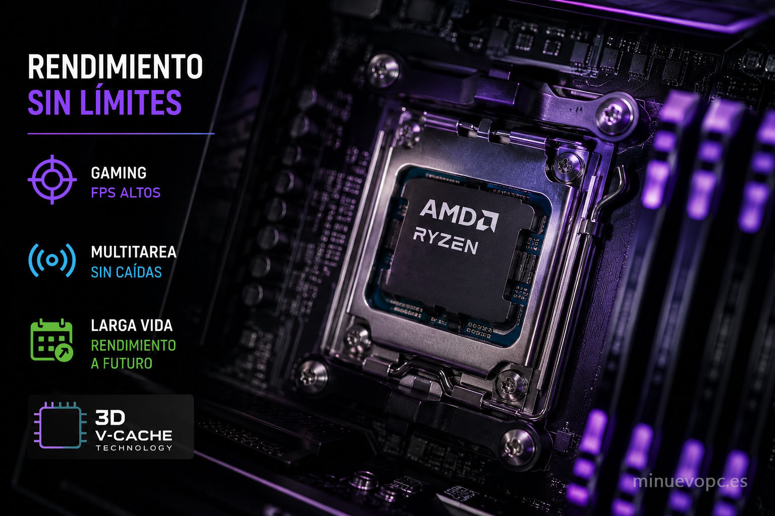 Procesador Ryzen 9000X3D para PC gaming de 3000 euros optimizado para juegos exigentes, streaming y rendimiento duradero