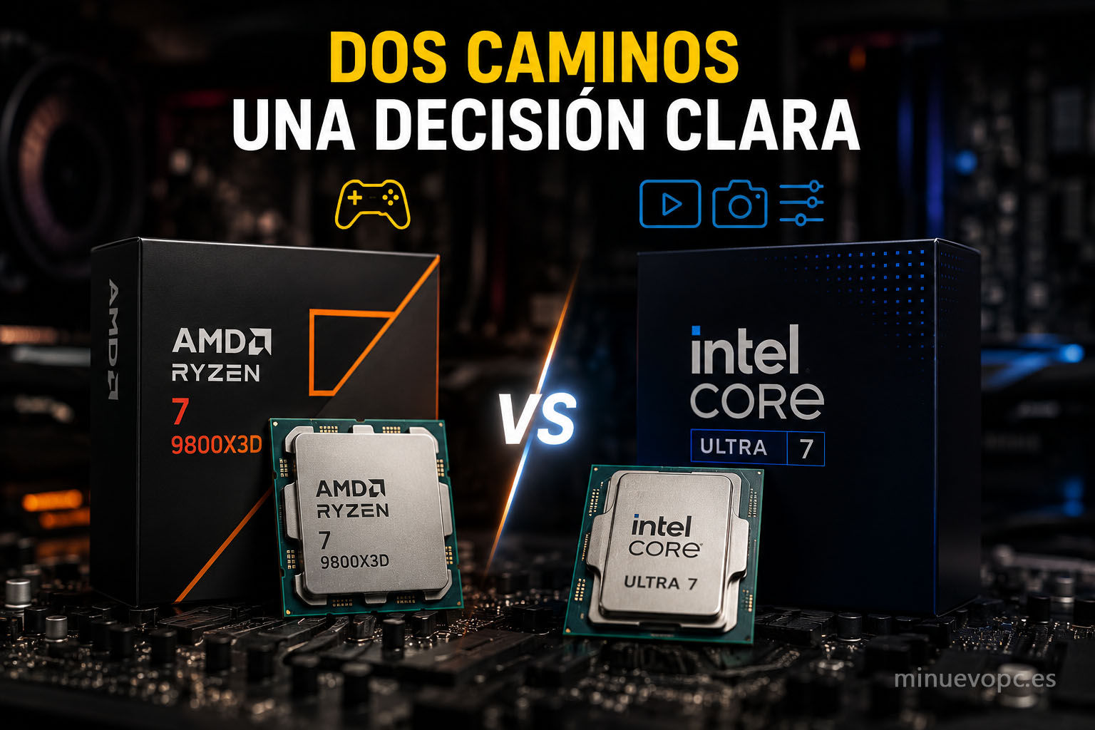 Comparativa entre procesadores AMD Ryzen e Intel Core Ultra para gaming, streaming y productividad en un PC de gama alta