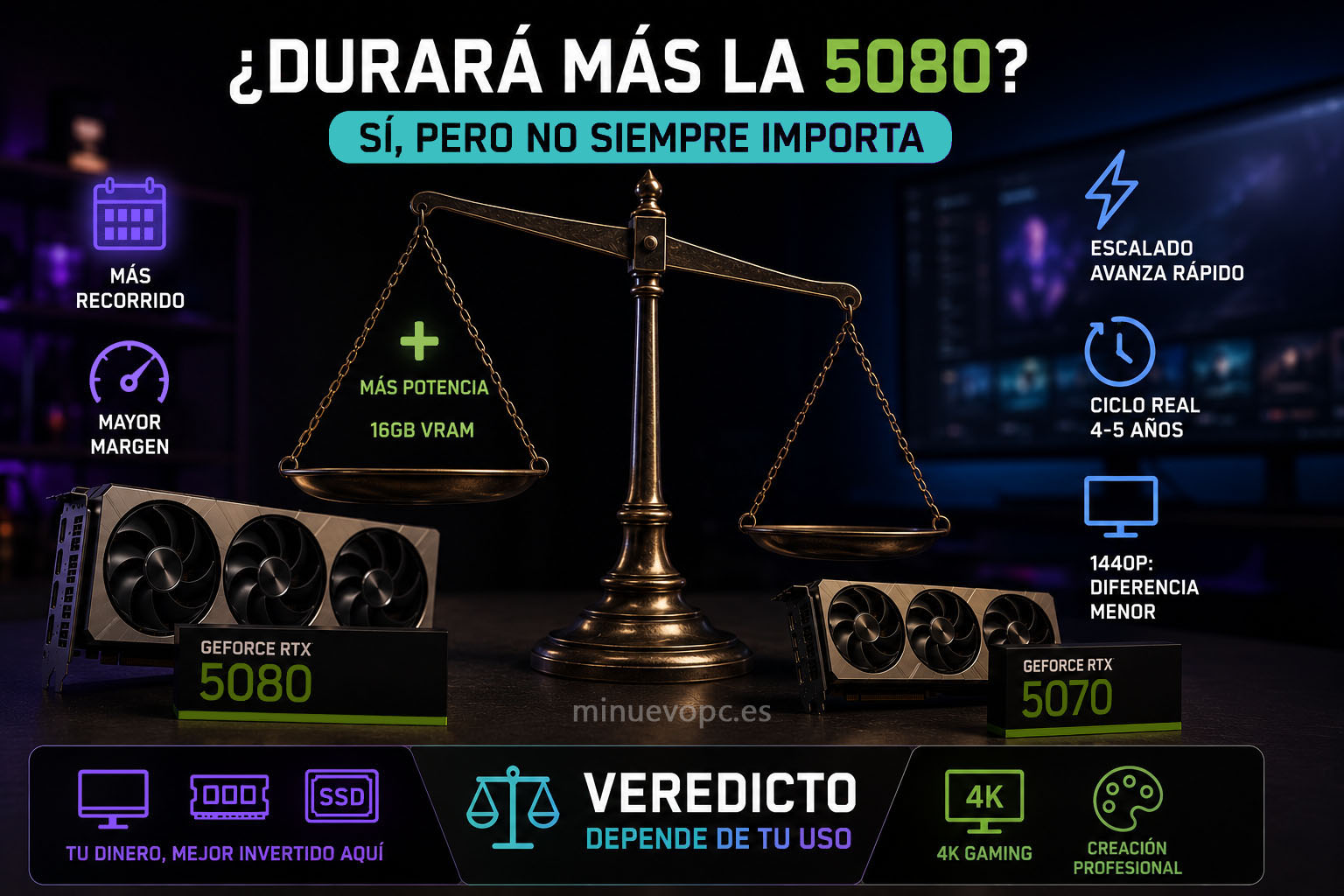 ¿Comprar RTX 5080 o RTX 5070? Comparativa sobre vida útil, rendimiento futuro y valor real de la inversión para gaming