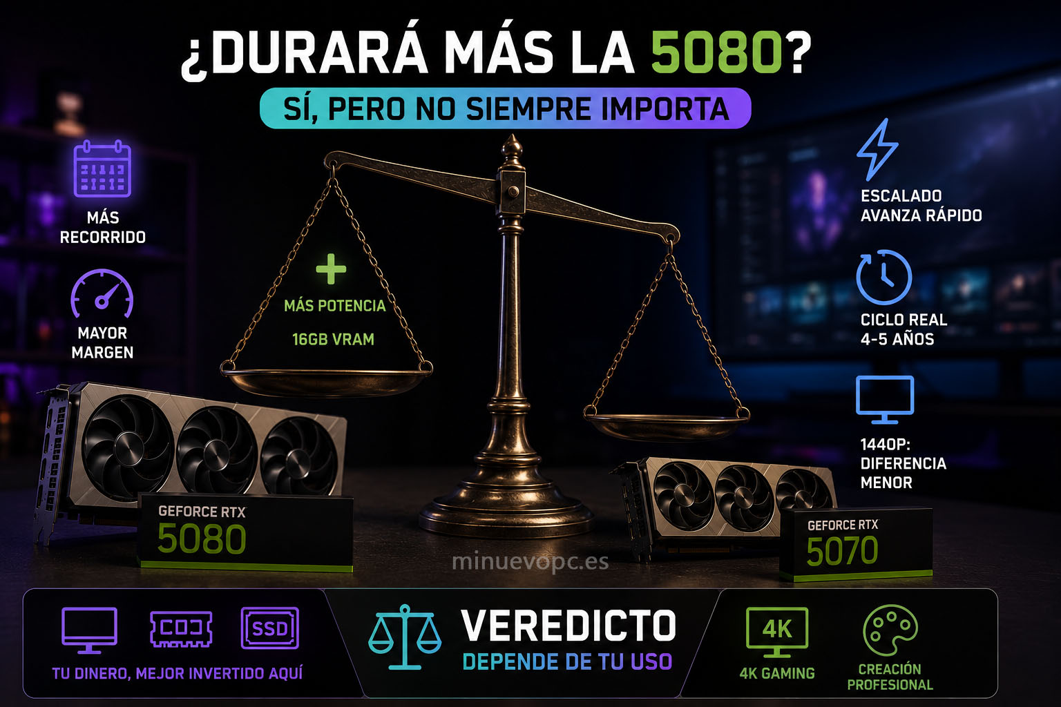 ¿Comprar RTX 5080 o RTX 5070? Comparativa sobre vida útil, rendimiento futuro y valor real de la inversión para gaming