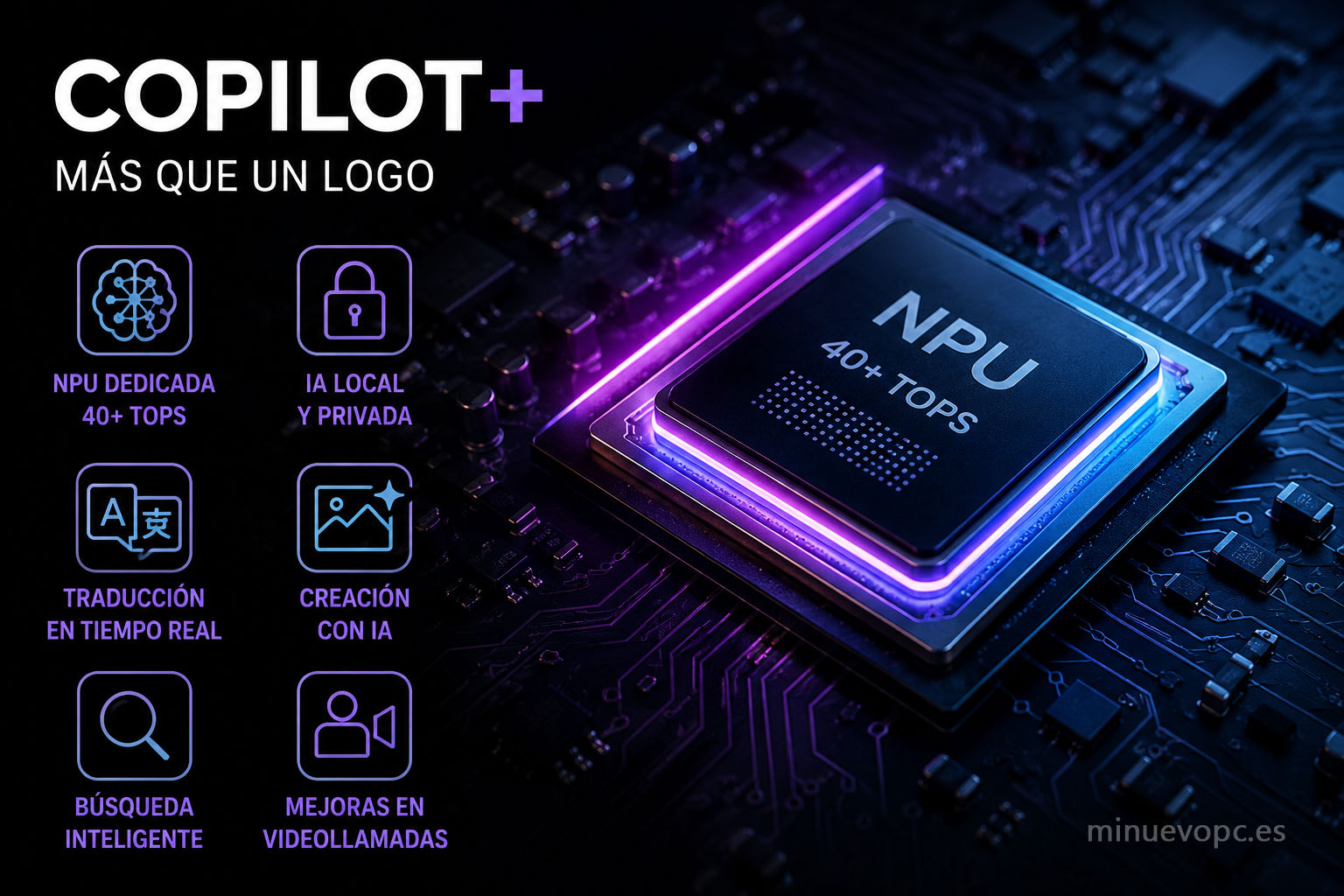 Procesador neuronal NPU con más de 40 TOPS en un portátil Copilot+, clave para aprovechar la inteligencia artificial en Windows