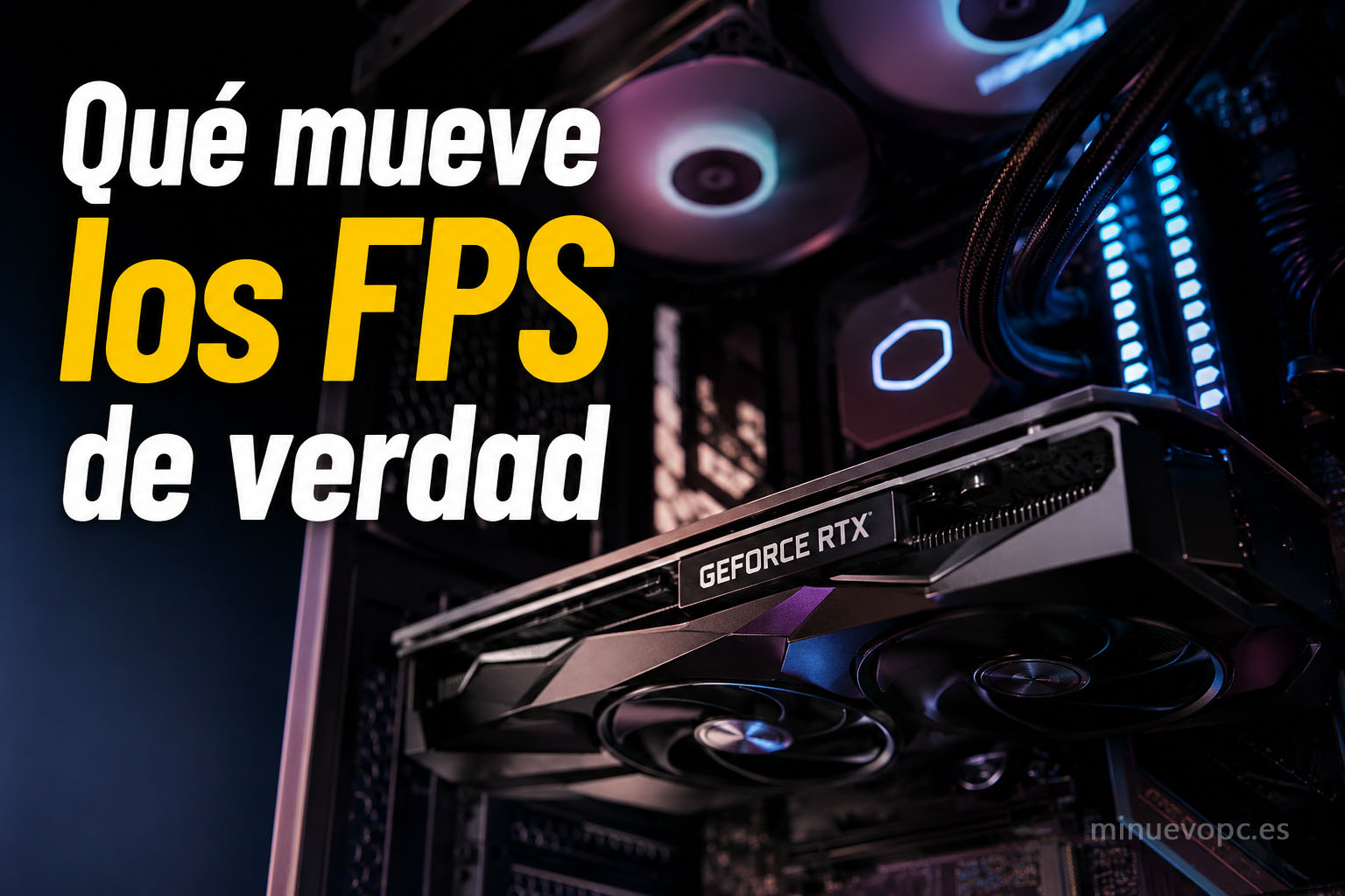 PC gaming con componentes equilibrados mostrando cómo GPU, CPU y RAM influyen en los FPS para elegir y comprar un ordenador para jugar mejor.