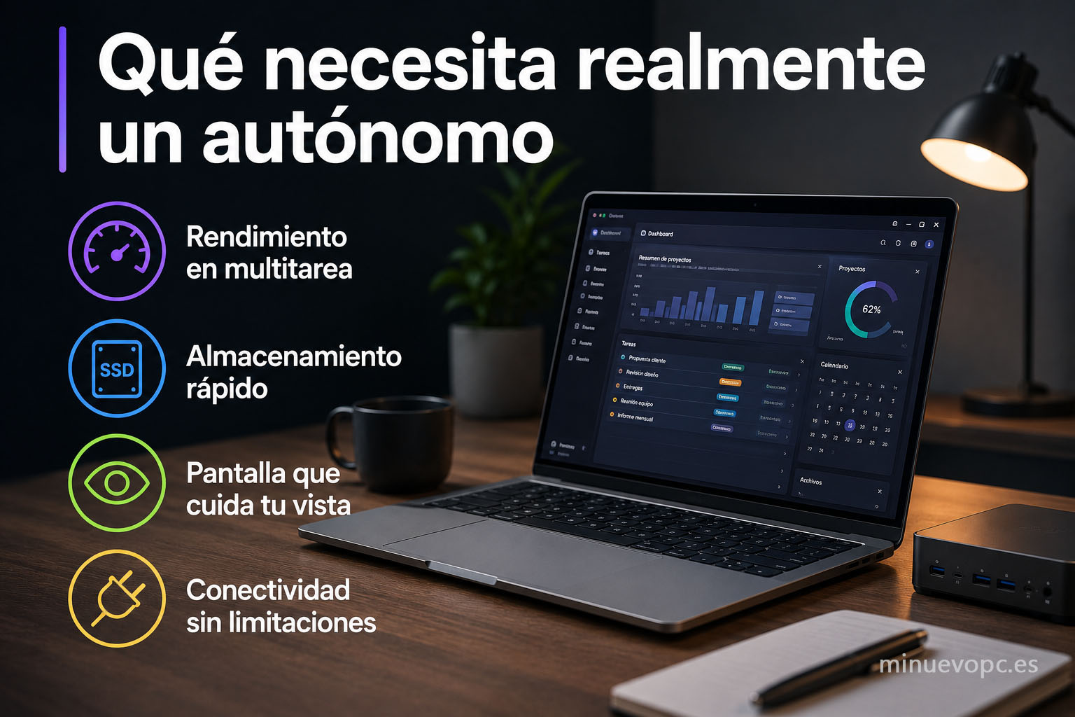 Ordenador para autónomos con SSD rápido, multitarea fluida y pantalla cómoda para trabajar muchas horas
