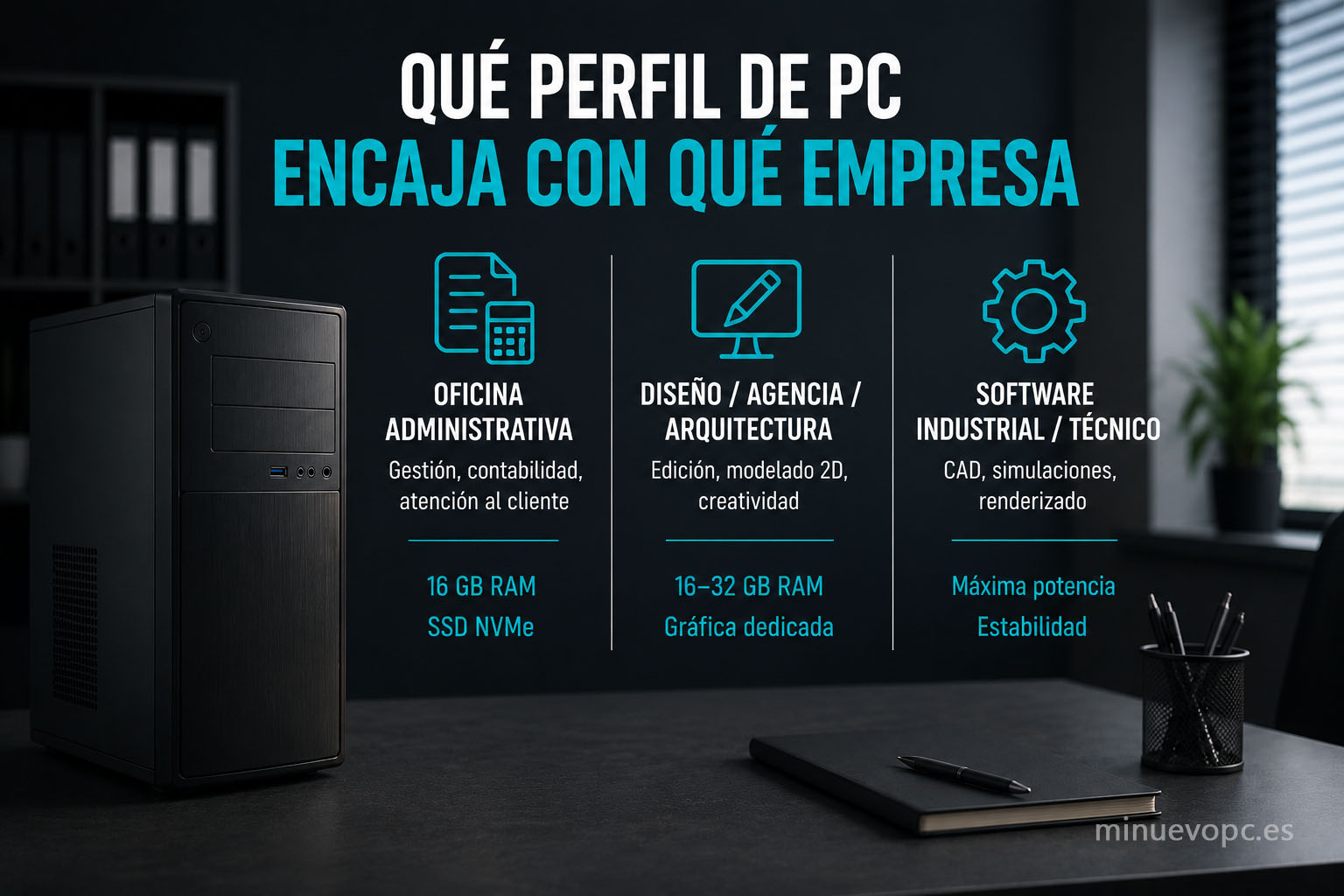 Qué ordenador elegir según tu empresa: mini PC, torre o sobremesa profesional para oficina, diseño o software técnico.