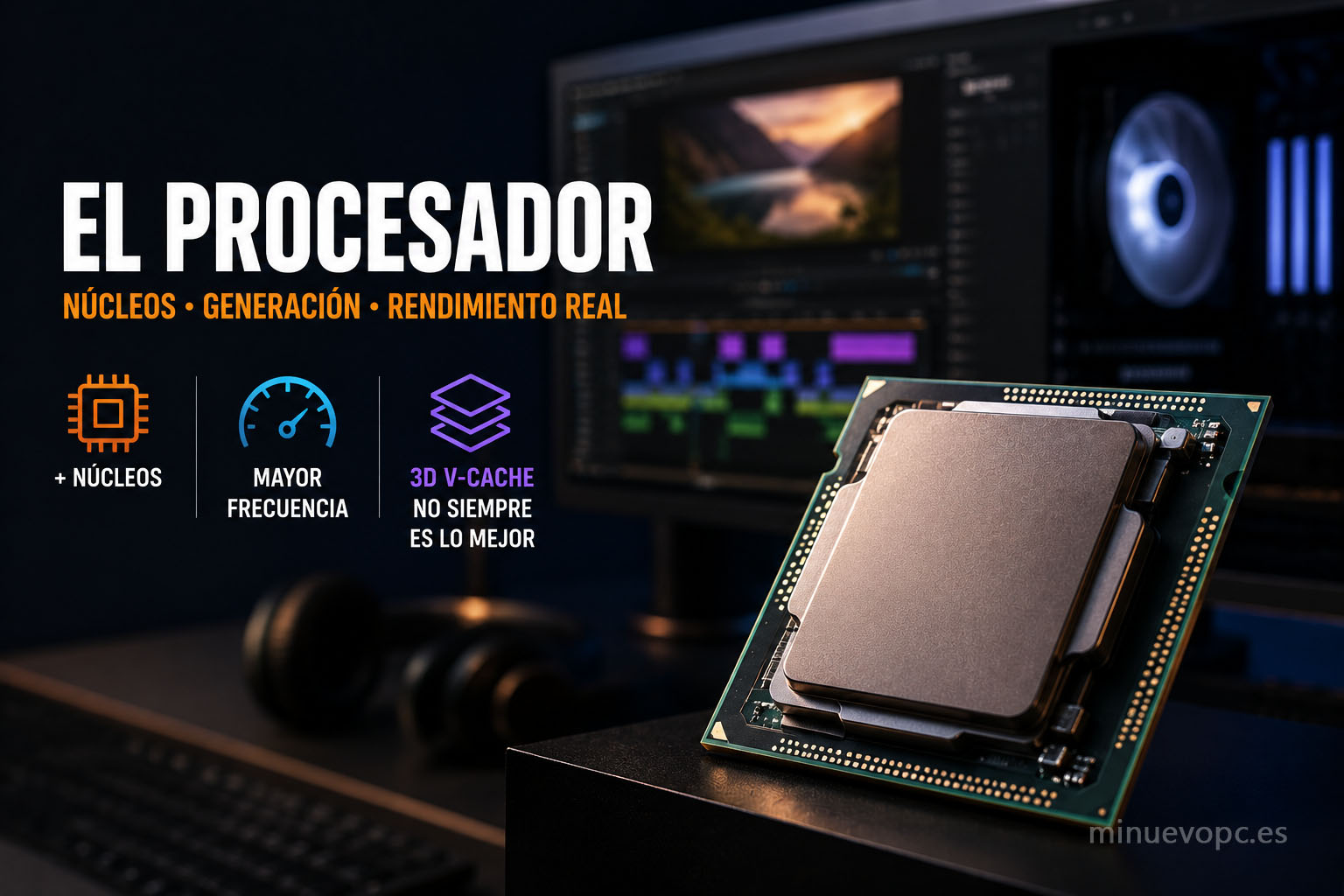 Procesador multinúcleo para edición de vídeo acelerando exportaciones, renderizado y trabajo profesional en proyectos de alta resolución