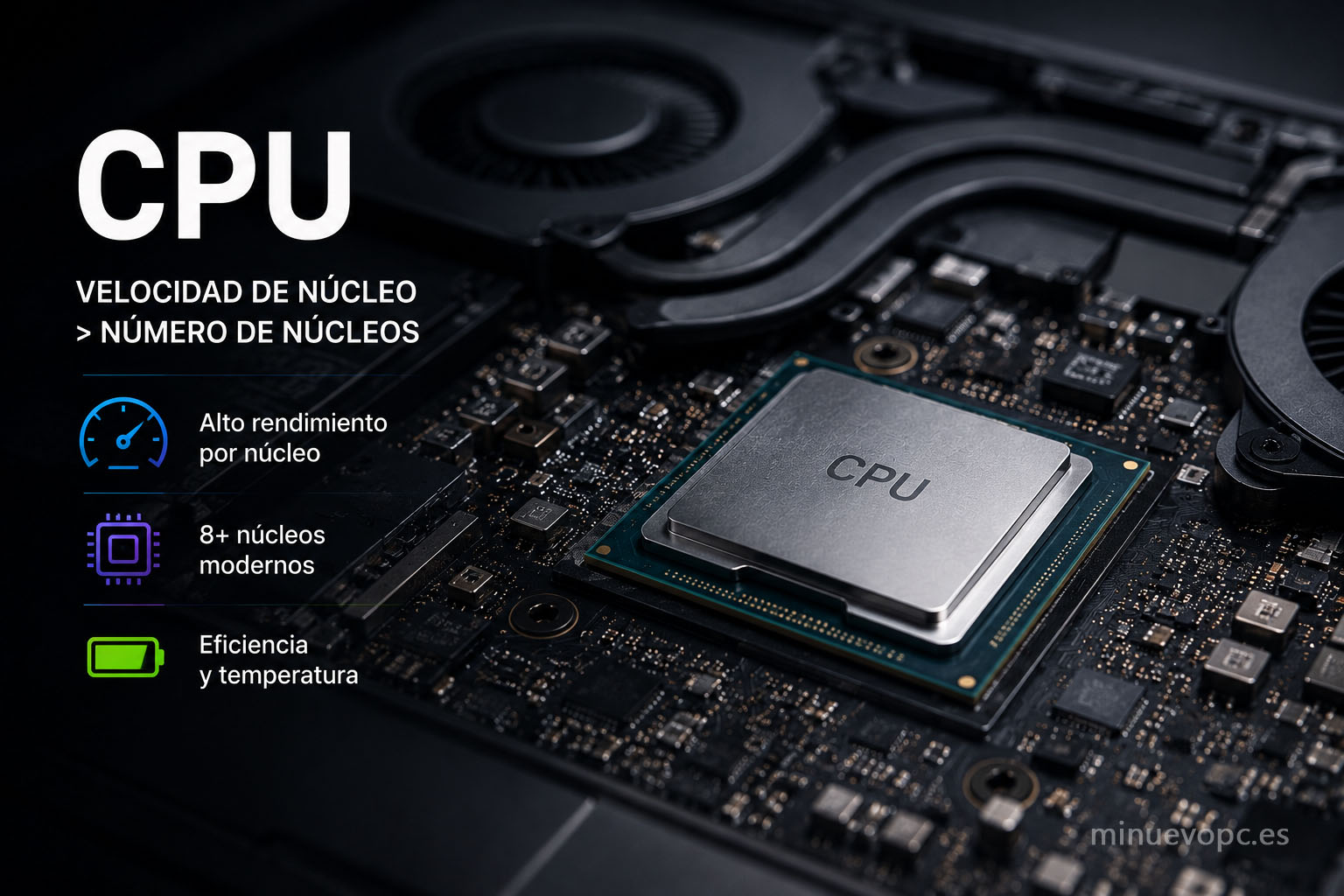 Procesador moderno para Lightroom y Photoshop con alto rendimiento por núcleo y eficiencia energética para edición fotográfica.