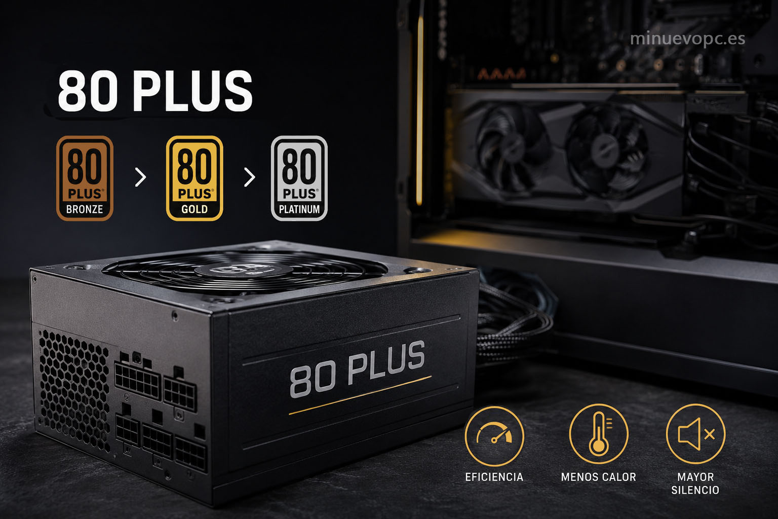 Qué significa 80 Plus Bronze, Gold y Platinum en fuentes de alimentación PC y cómo elegir una fuente eficiente para gaming y comprar con criterio