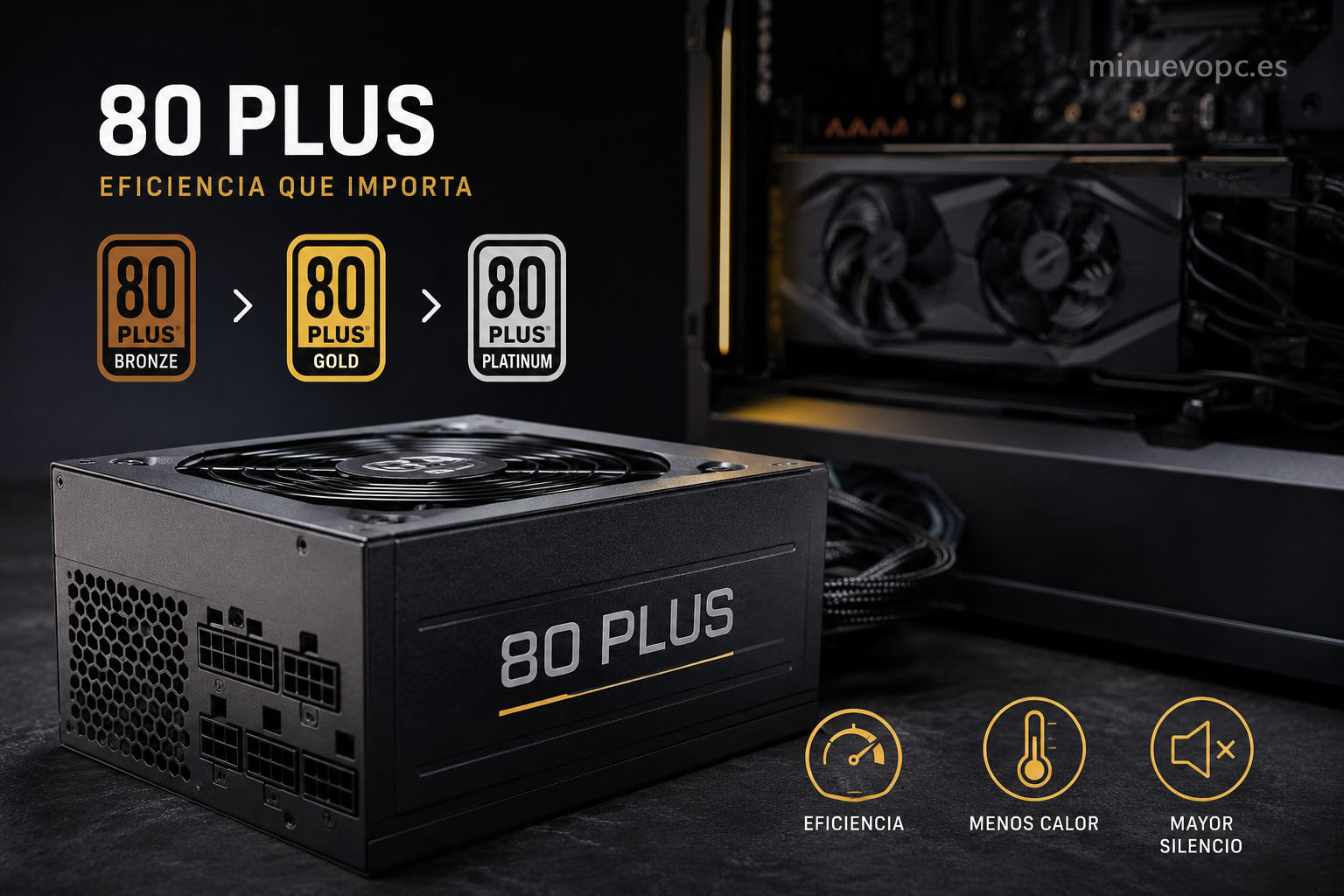 Qué significa 80 Plus Bronze, Gold y Platinum en fuentes de alimentación PC y cómo elegir una fuente eficiente para gaming y comprar con criterio