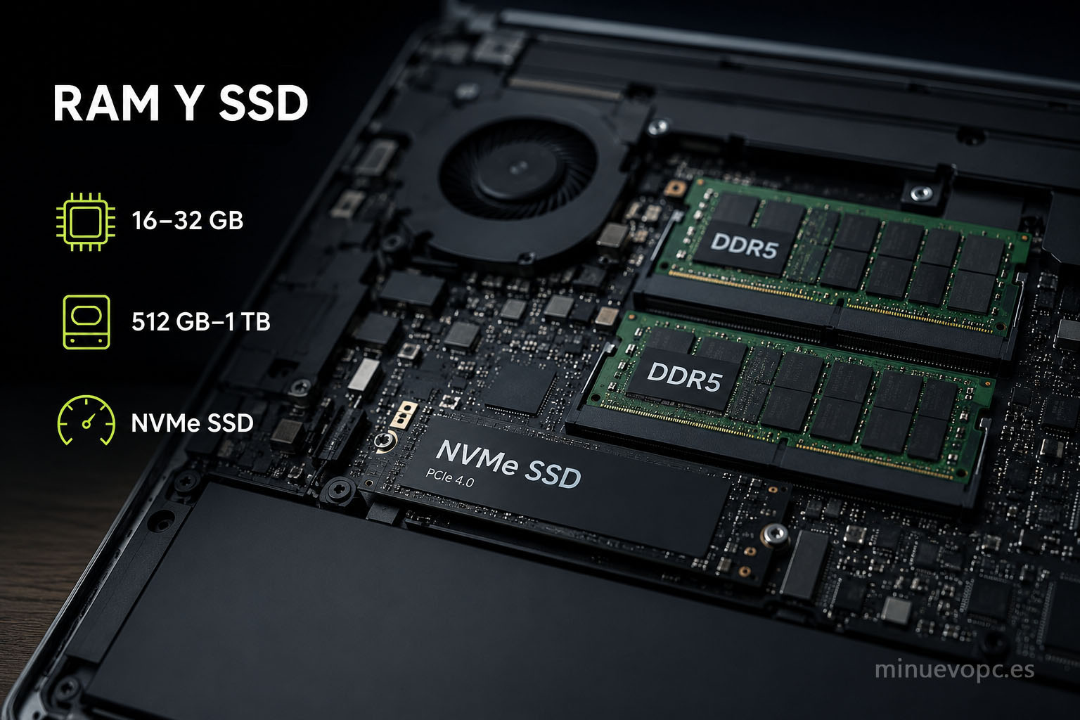 Memoria RAM DDR5 y SSD NVMe en portátil de 16 pulgadas, claves para elegir un equipo rápido con buena capacidad y larga vida útil