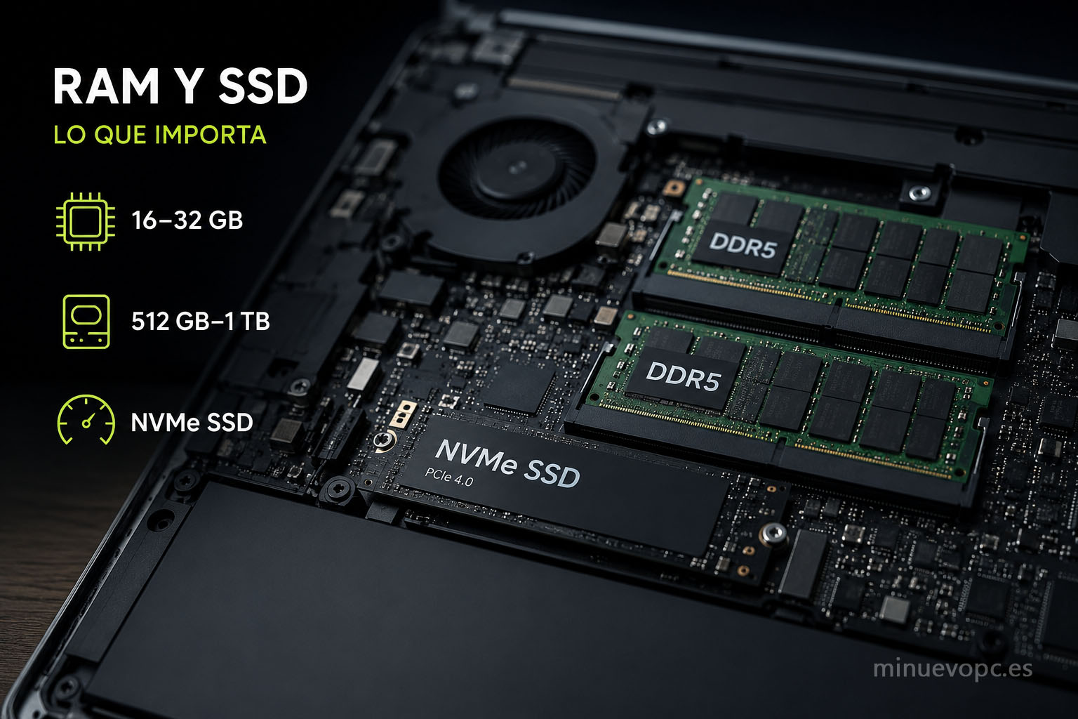 Memoria RAM DDR5 y SSD NVMe en portátil de 16 pulgadas, claves para elegir un equipo rápido con buena capacidad y larga vida útil