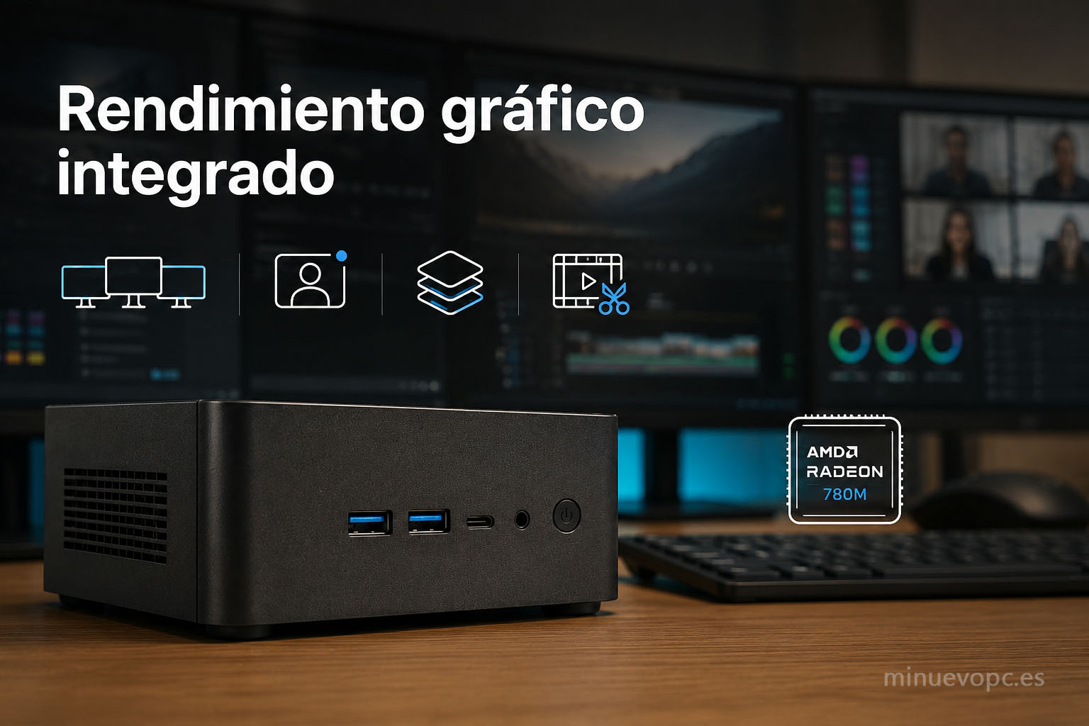 Mini PC para empresa con gráficos integrados avanzados, ideal para varios monitores, videollamadas fluidas y trabajo profesional diario