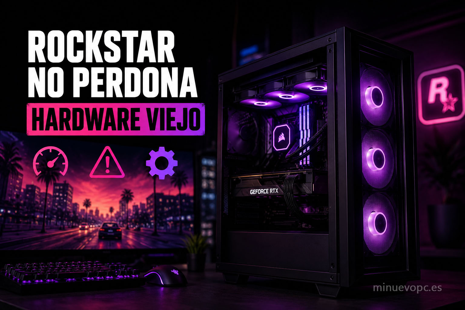 PC gaming preparado para GTA VI mostrando por qué Rockstar siempre exige hardware potente y cómo elegir un equipo capaz de afrontar sus juegos más ambiciosos