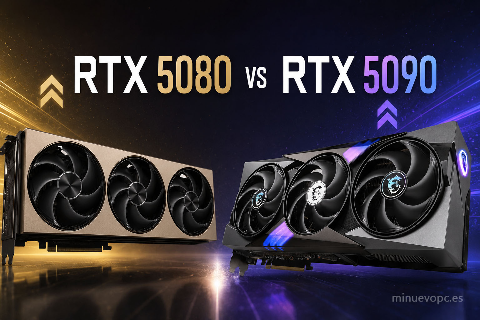 Comparativa RTX 5080 vs RTX 5090 con tarjetas gráficas gaming de alto rendimiento, diferencias de potencia, VRAM, precio y cuál merece la pena comprar
