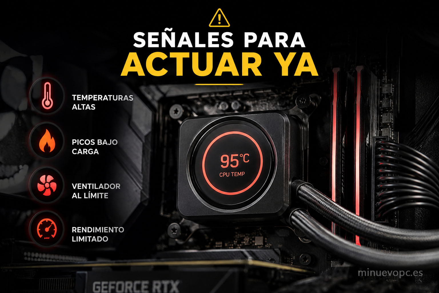 Procesador con temperaturas elevadas y ventilador al límite mostrando señales claras de que la pasta térmica necesita reemplazo para evitar pérdidas de rendimiento.