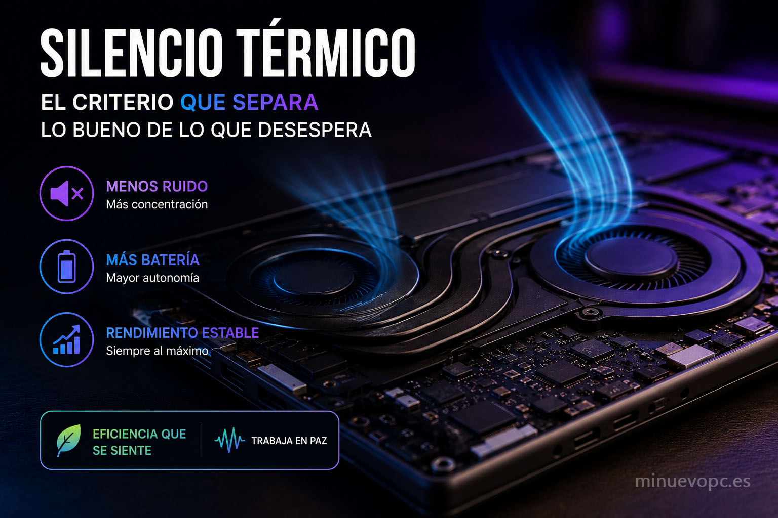 Portátil silencioso para programación con buena refrigeración, menos ruido y rendimiento estable durante horas