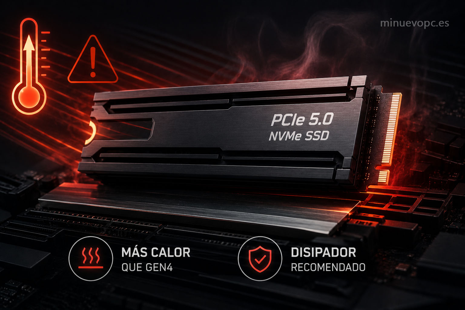 SSD NVMe Gen5 con disipador mostrando la importancia de la refrigeración para evitar el throttling térmico y mantener el máximo rendimiento