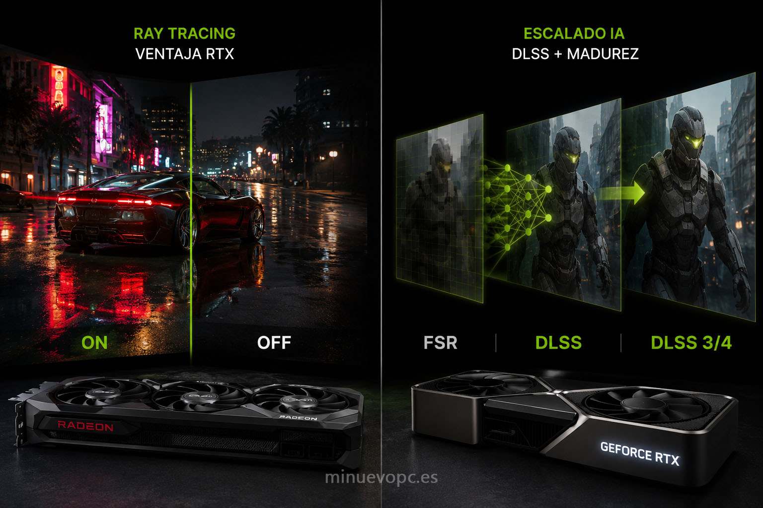 Comparativa entre tecnologías de ray tracing y escalado para entender las diferencias entre AMD RX 9070 XT y las gráficas RTX