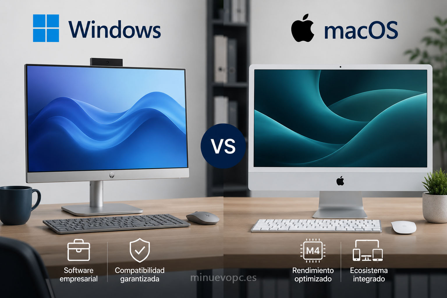 Comparativa entre un PC todo en uno con Windows y un iMac para elegir la mejor plataforma según el tipo de oficina