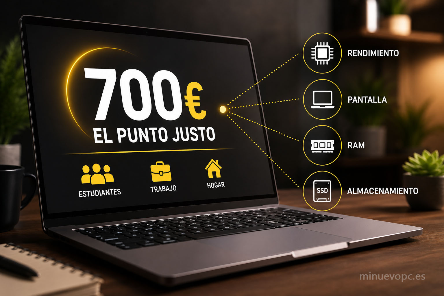 Comparativa visual de un equipo de gama media con iconos de precio y rendimiento que explica por qué este presupuesto ofrece la mejor relación calidad precio