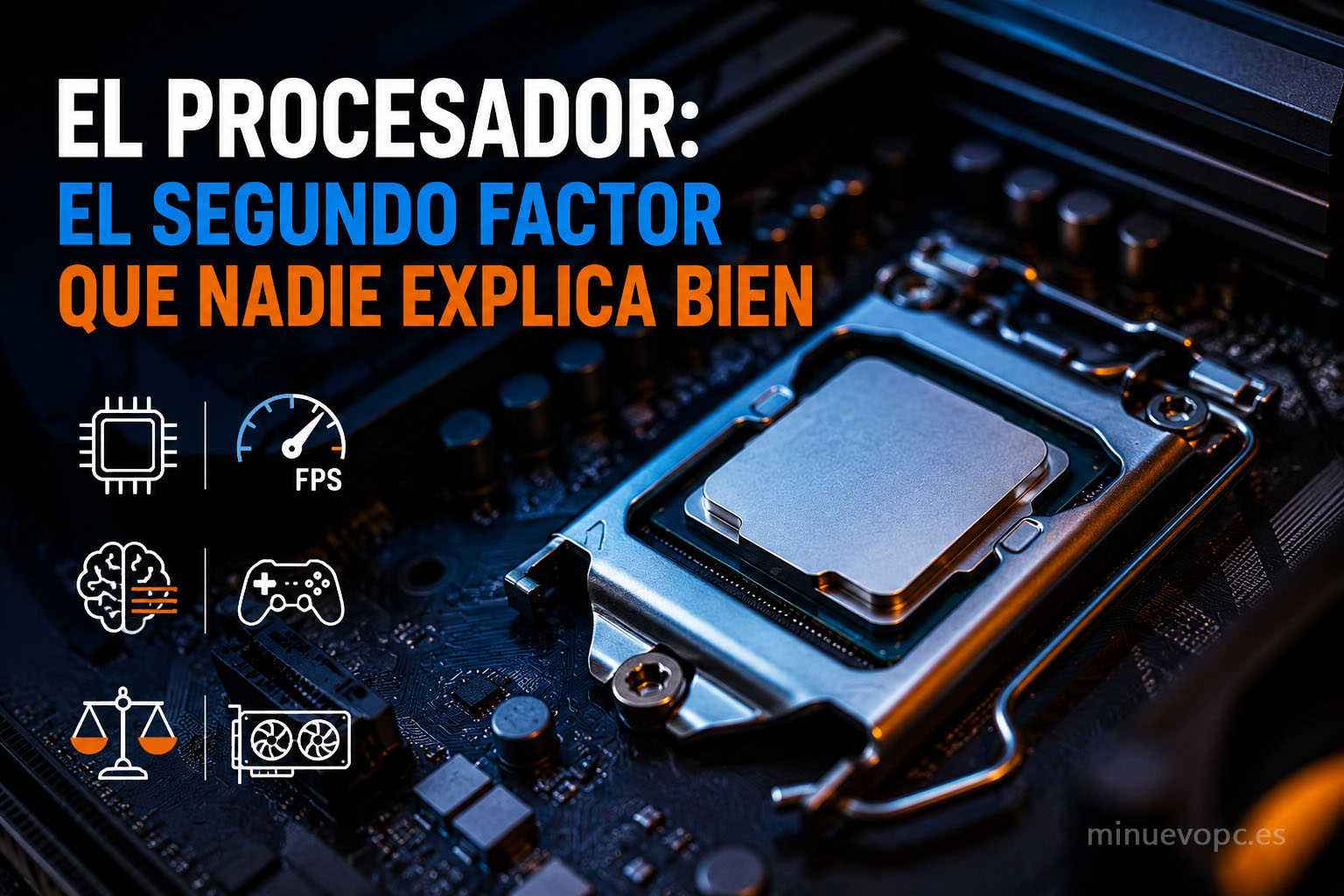 Primer plano de un procesador moderno explicando cómo evitar el cuello de botella en un PC gaming equilibrado