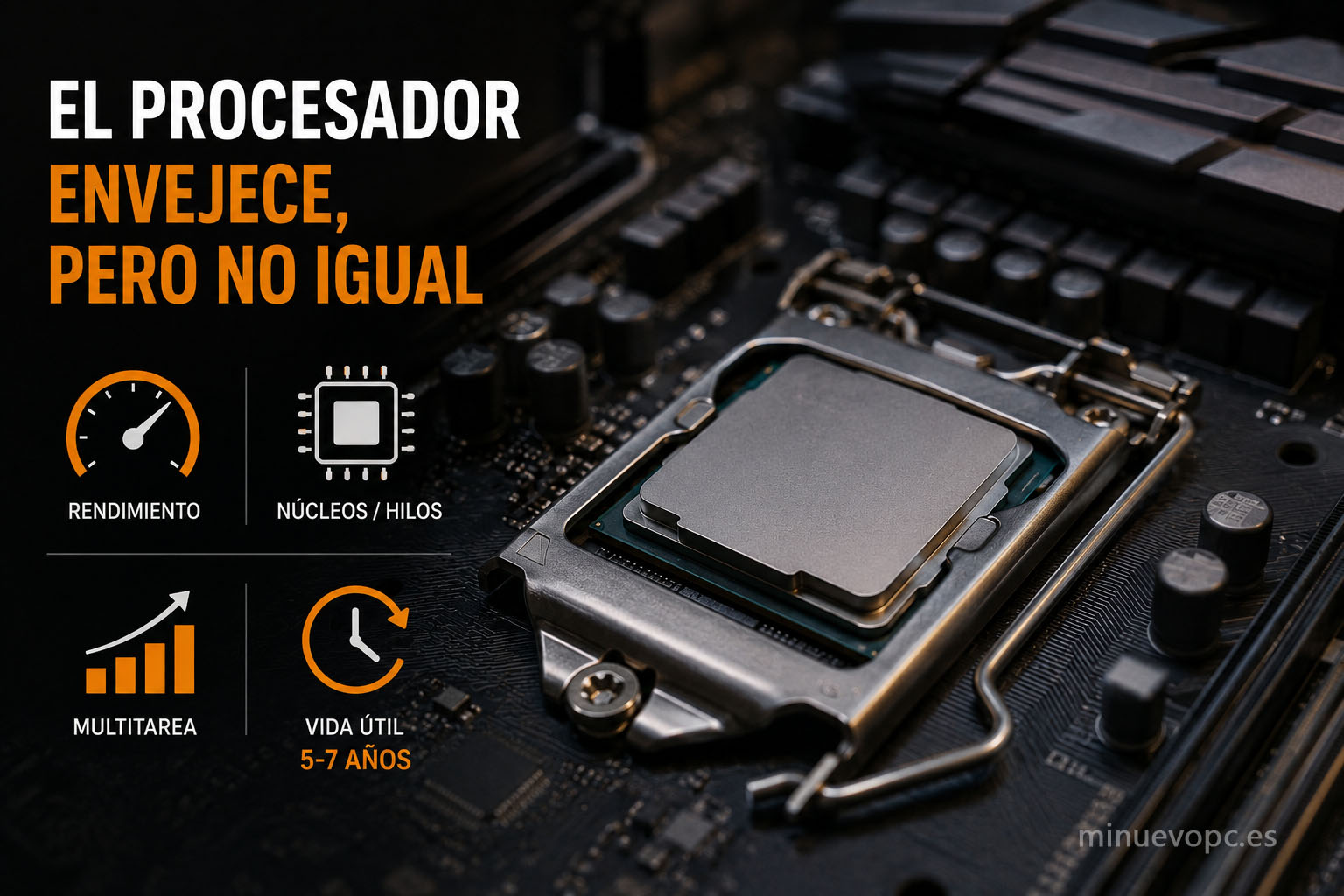 Procesador gaming de ocho núcleos instalado en placa base mostrando cómo envejece una CPU y cuándo deja de ser un buen compañero para una GPU moderna