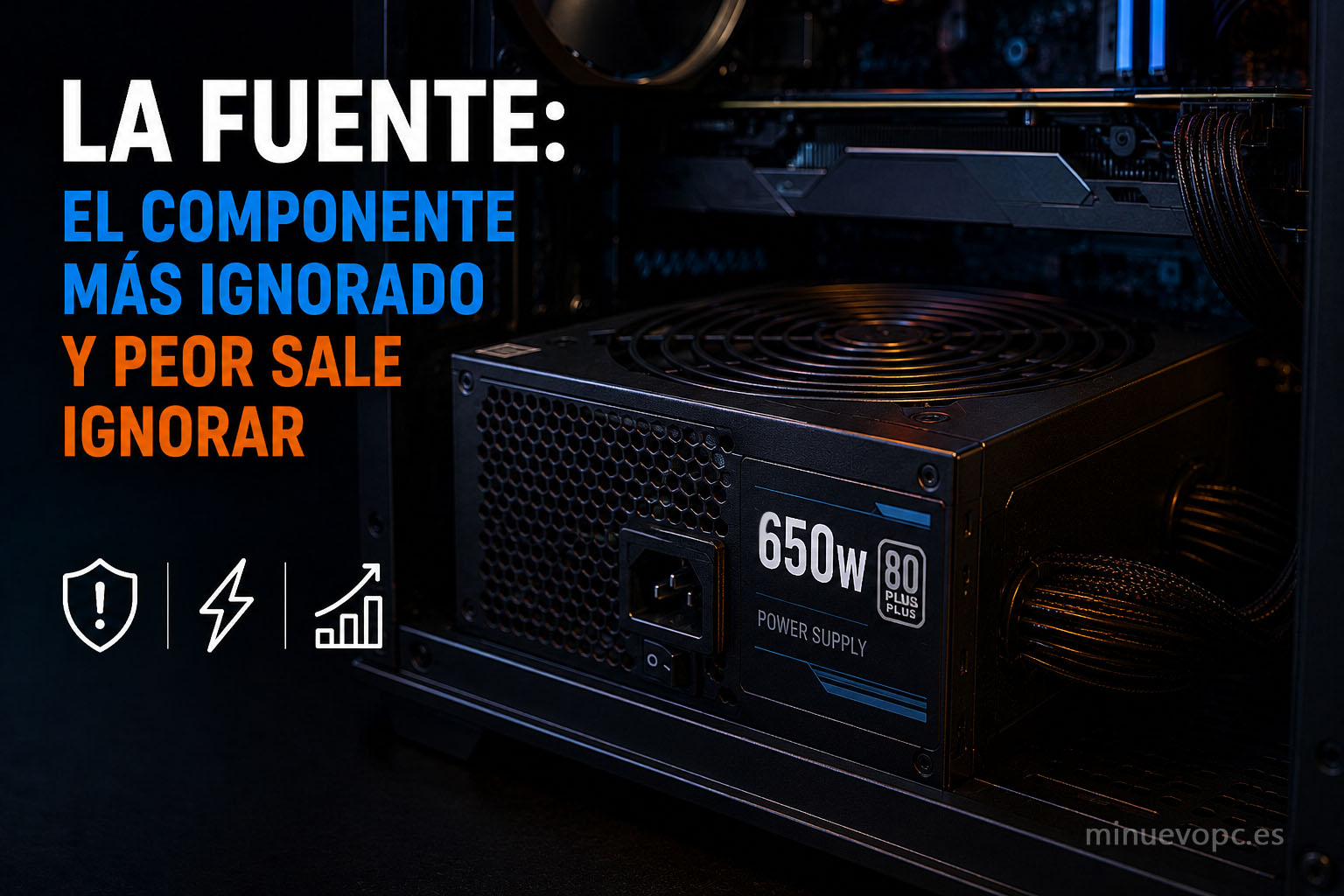 Fuente de alimentación para PC gaming destacando la importancia de elegir un modelo fiable para mejorar la estabilidad y evitar problemas a largo plazo
