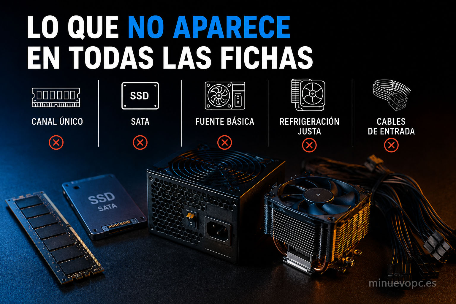 Componentes de un PC como fuente, RAM, SSD y refrigeración que revelan los detalles ocultos que marcan la diferencia antes de comprar un ordenador gaming