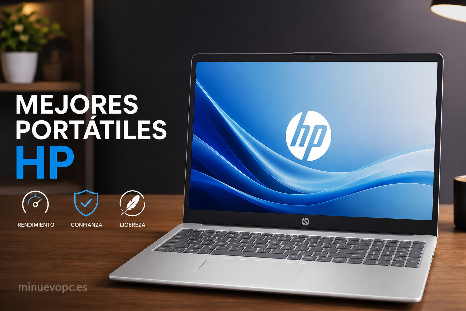 Portátil HP moderno sobre escritorio con diseño elegante, guía para elegir los mejores portátiles HP según calidad precio y necesidades de uso