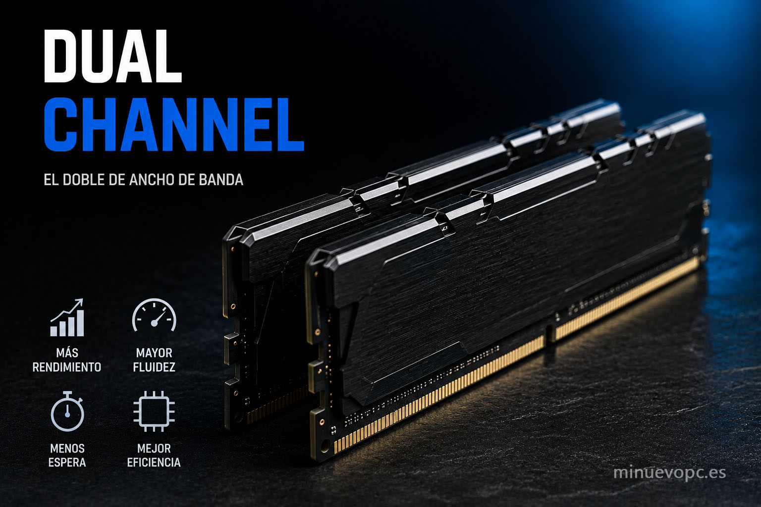 Dos módulos de RAM trabajando juntos muestran el Dual Channel y su mayor ancho de banda para mejorar la fluidez del PC
