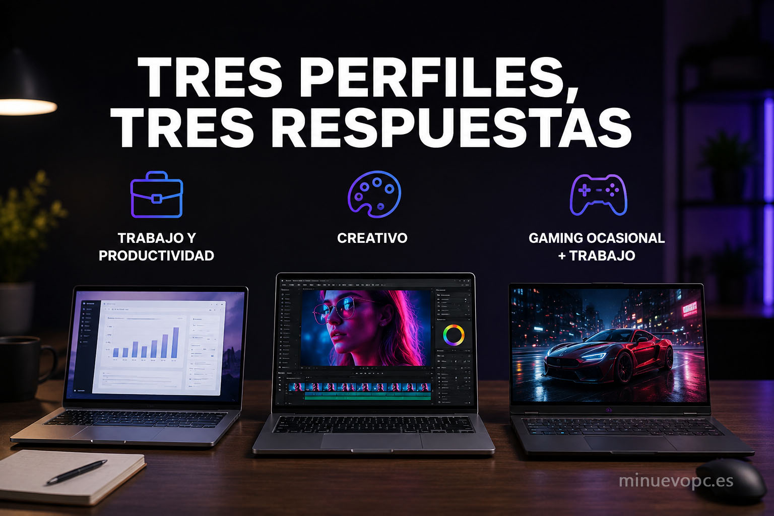 Tres portátiles OLED orientados a productividad, diseño y gaming para elegir el modelo que mejor se adapta a cada tipo de usuario