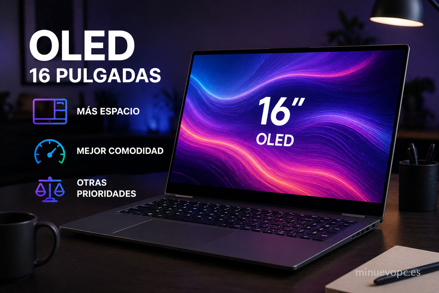 Portátil OLED de 16 pulgadas con gran espacio de trabajo, ideal para productividad, multitarea y edición con excelente calidad de imagen