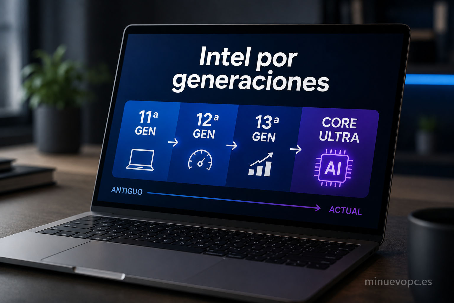 Línea temporal de generaciones Intel desde la 11ª hasta Core Ultra para identificar qué procesador ofrece mejor calidad precio según el uso